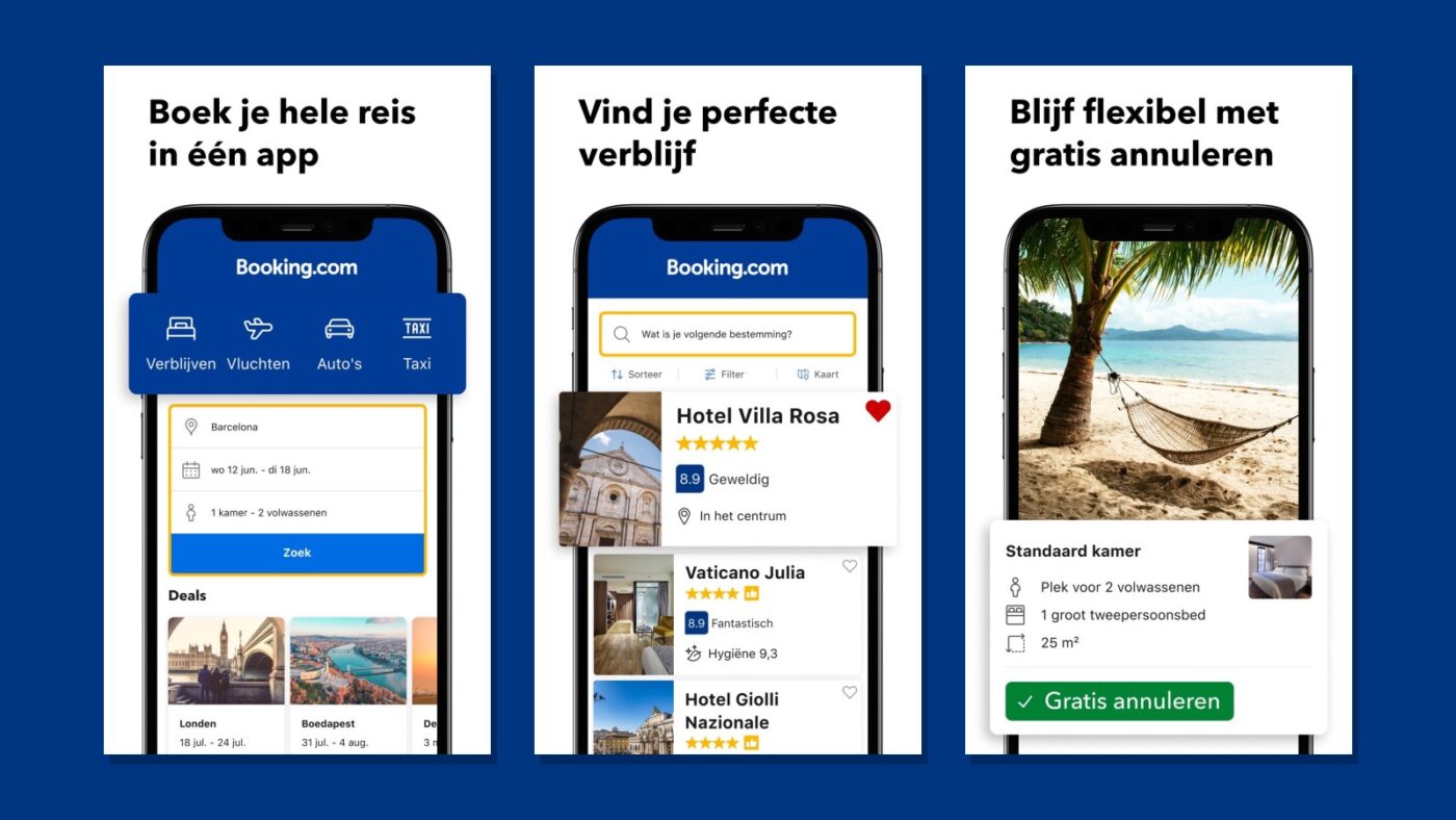 Screenshots van de Booking.com-app