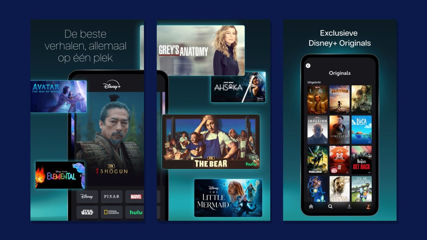 Screenshots van de Disney+-app