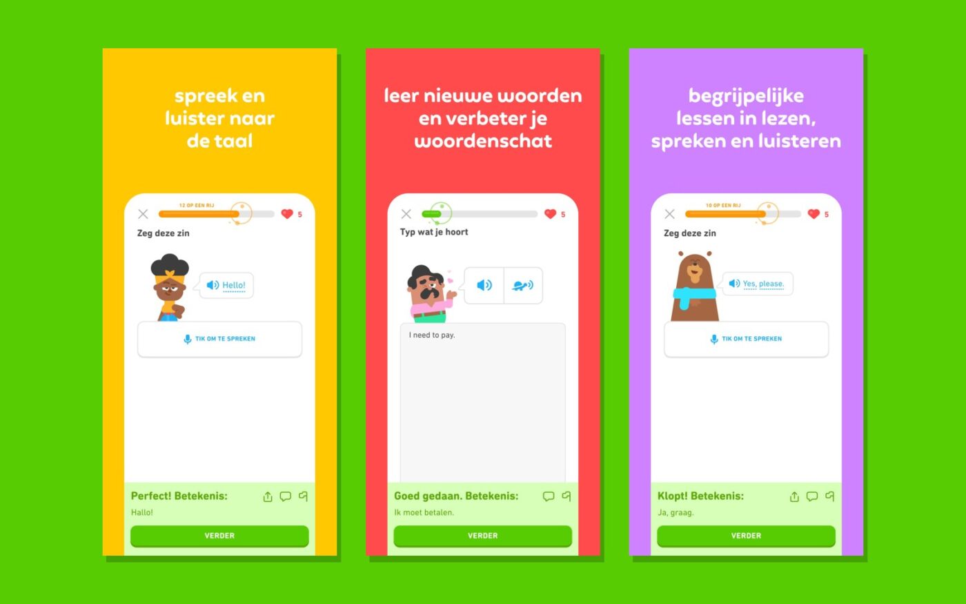 Meer screenshots van de Duolingo-app