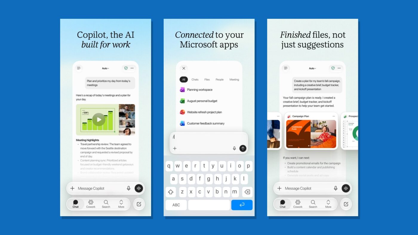 Screenshots van de Microsoft Copilot-app
