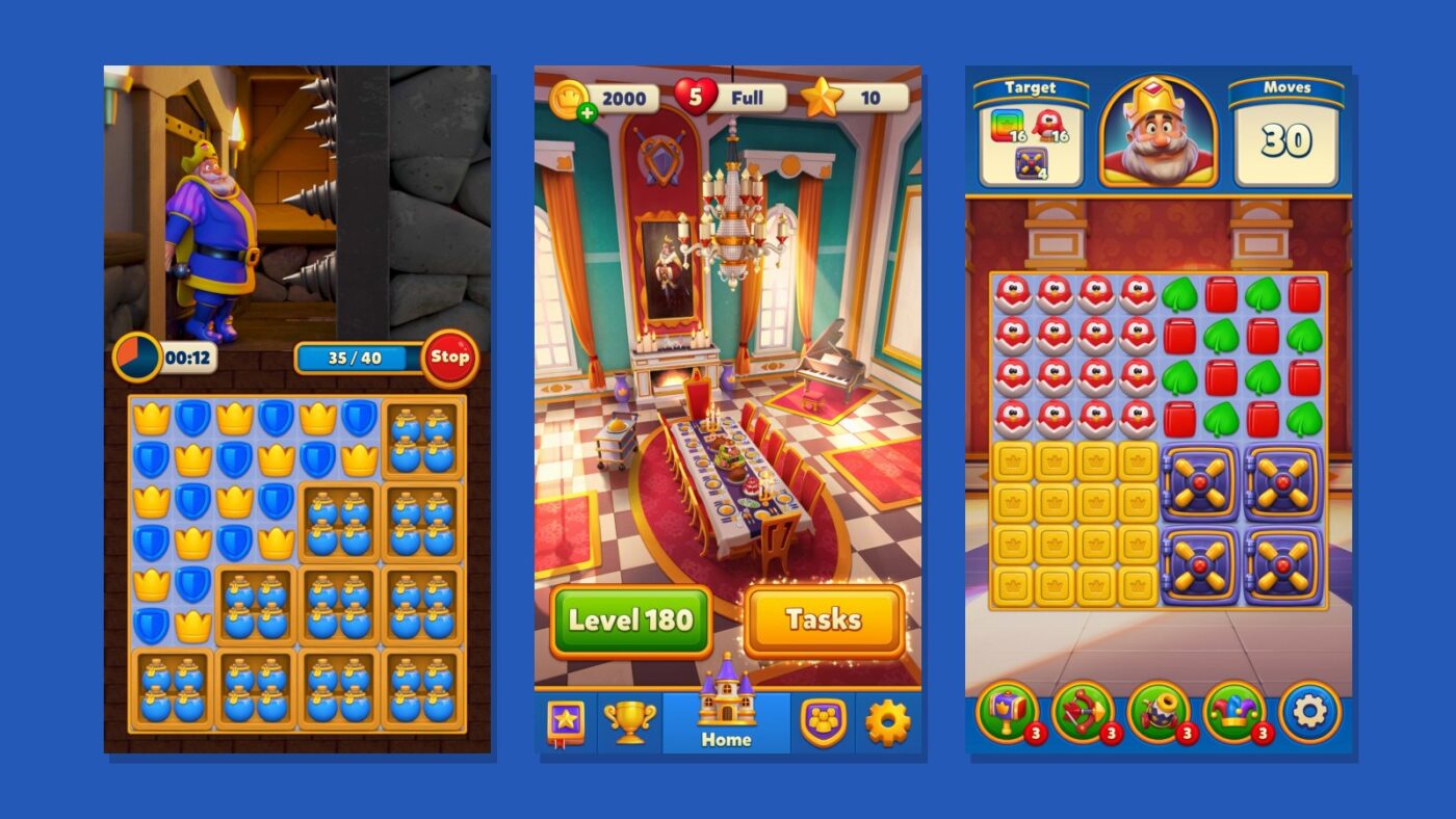 Screenshots van de Royal Match-app