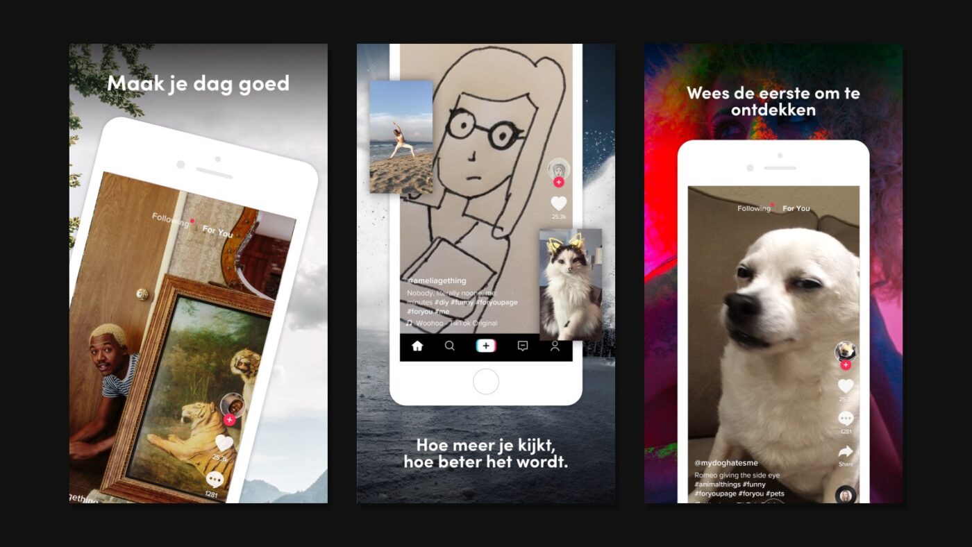 Screenshots van de TikTok-app