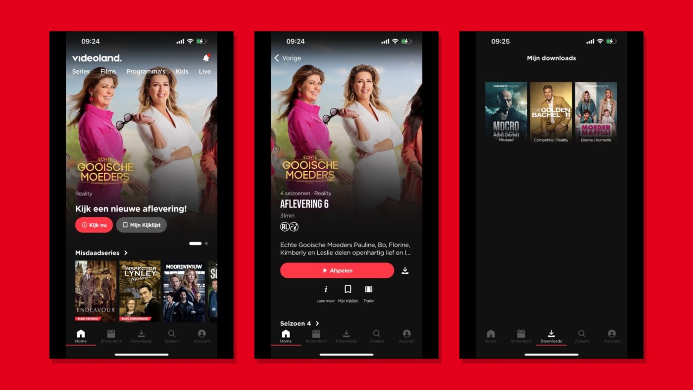 Screenshots van de Videoland-app