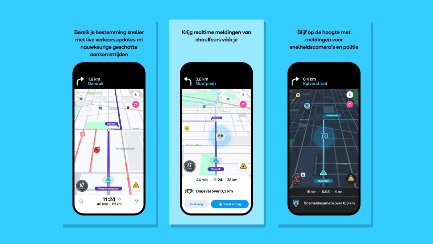 Screenshots van de Waze-app