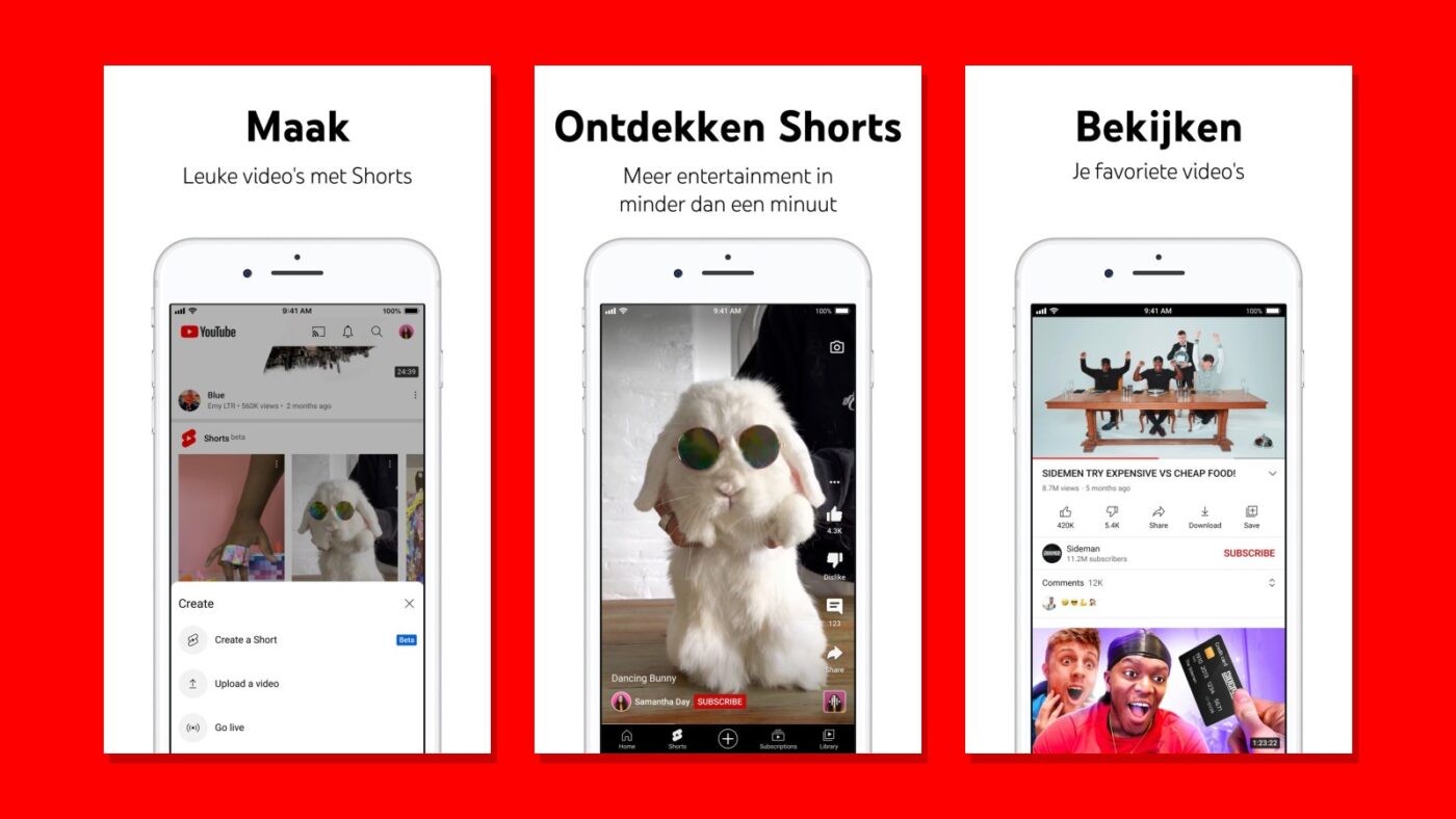 Screenshots van de YouTube-app