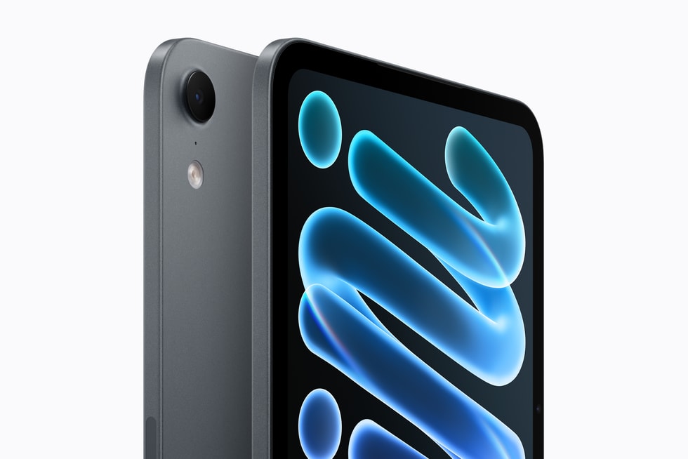 De nieuwe iPad mini in midnight, van achteren en voren bekeken