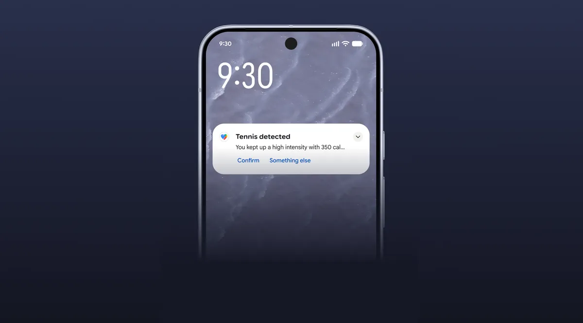 Melding op een telefoon waarin Google Health aangeeft dat tennis is gedetecteerd
