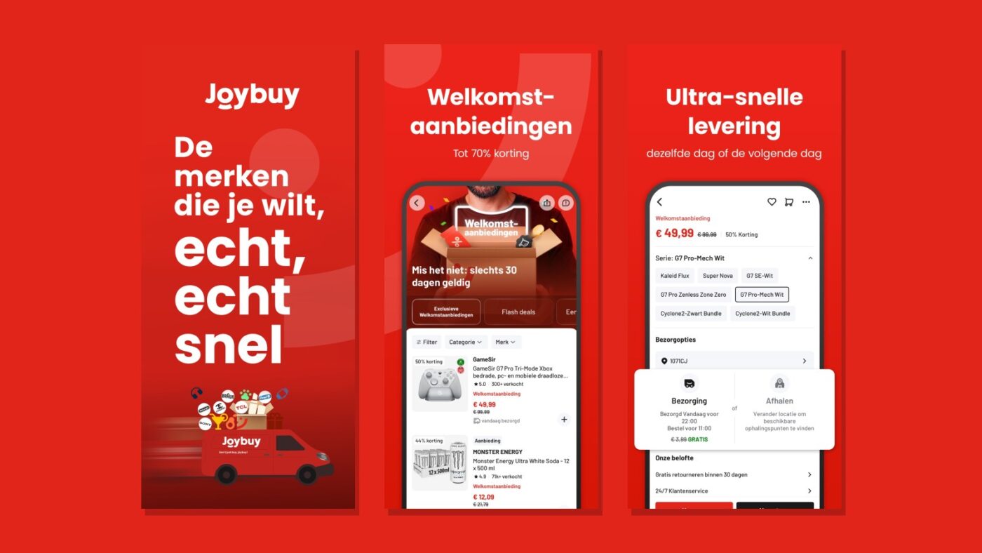 Screenshots van de Joybuy-app