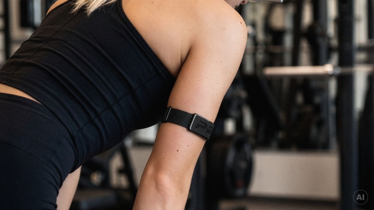 Sporter met de Polar Loop Armband om de bovenarm in een sportschool
